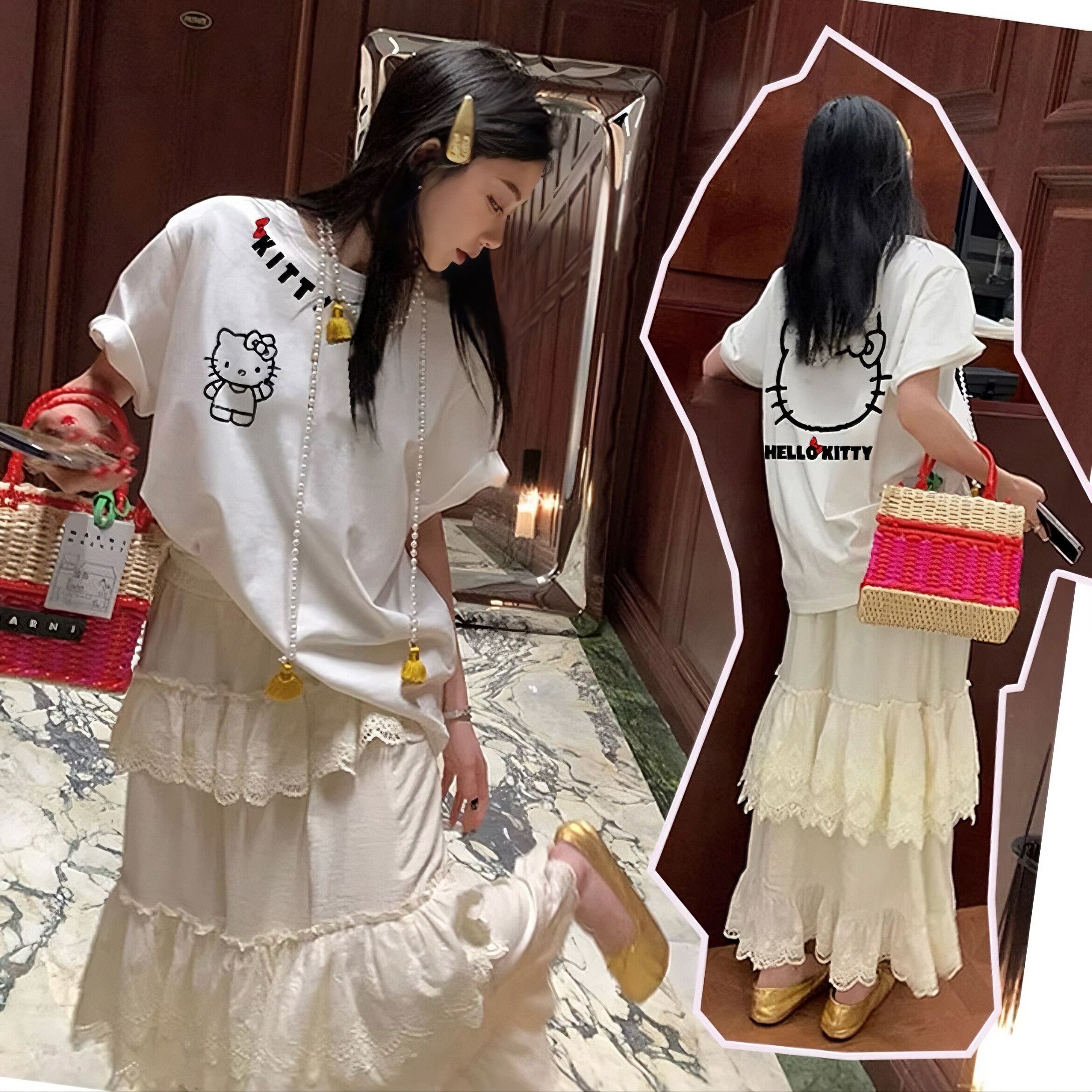 甜美宽松短袖T恤女卡通字母印花款可爱休闲纯棉白色学生百搭潮流k