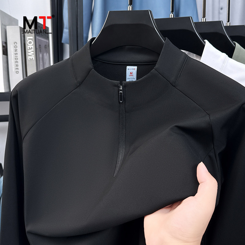 半拉链卫衣男士2026新款秋冬季加绒加厚立领休闲运动风打底衫男款