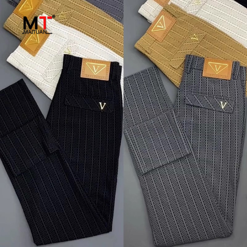 高端条纹休闲西裤男士2026新款春秋夏季商务男裤九分西装裤子男款