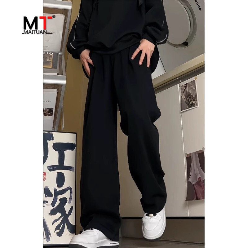 高端黑色牛仔裤男士春秋季2024新款潮牌宽松直筒阔腿休闲裤子男款