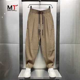 高端亚麻休闲裤男士夏季2024年新款男裤棉麻垂感哈伦裤子男款春秋