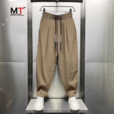 高端亚麻休闲裤男士夏季2024年新款男裤棉麻垂感哈伦裤子男款春秋