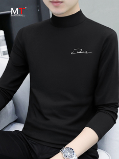 高端纯棉半高领打底衫男士2025新款春秋冬季内搭保暖长袖t恤男款