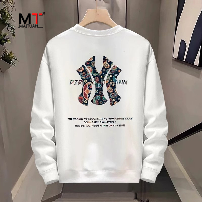 高端卫衣男士春秋冬季2025新款潮牌加绒加厚宽松圆领长袖T恤男款