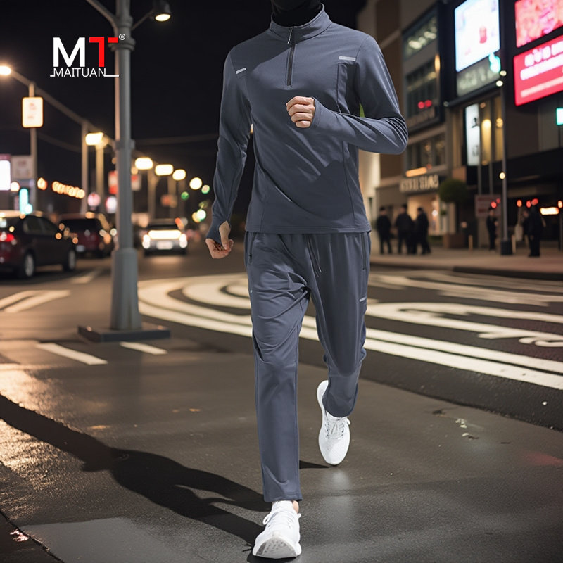 高端户外专业跑步运动服套装男士春秋冬季2025新款健身速干衣男装