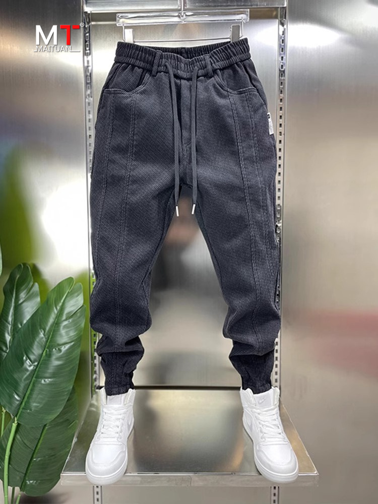 高端牛仔裤男士春秋冬季2025新款加绒加厚宽松束脚休闲男裤子男款