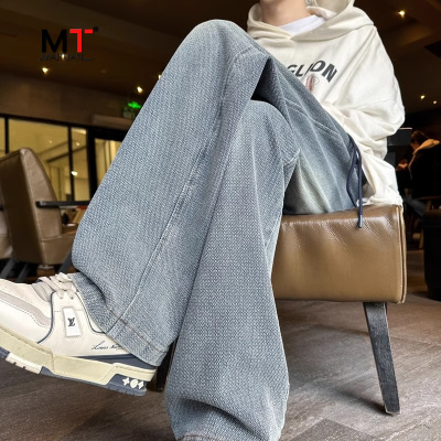 高端牛仔裤男士春秋季2024新款潮牌痞帅宽松阔腿直筒休闲裤子男款