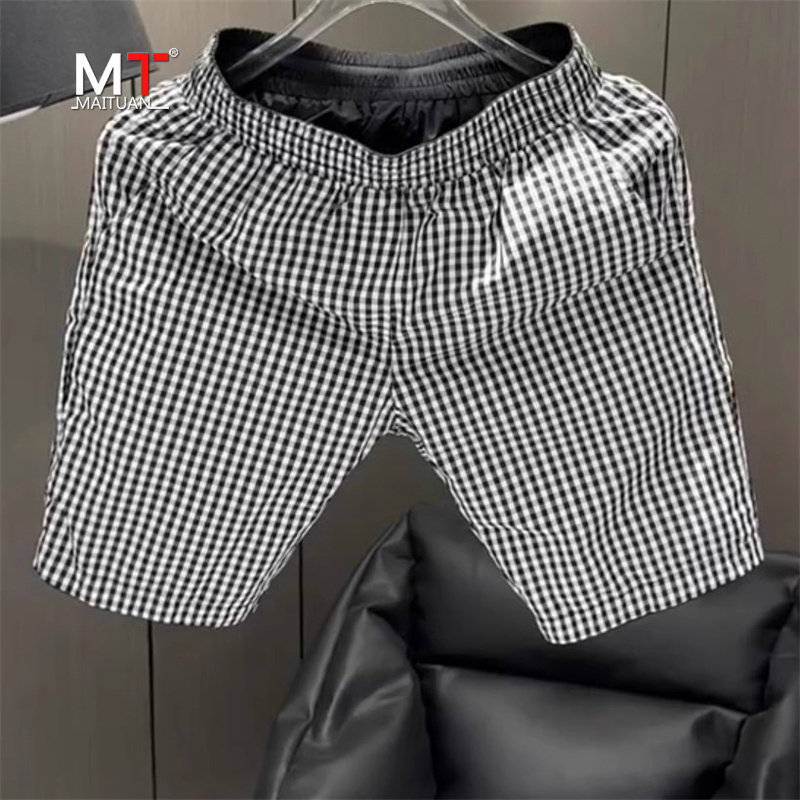 高端休闲短裤男士夏季2024新款男裤潮牌格子痞帅运动五分裤子男款