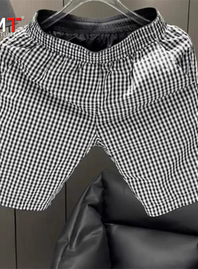 高端休闲短裤男士夏季2024新款男裤潮牌格子痞帅运动五分裤子男款