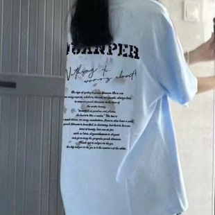 宽松落肩印花T恤夏季 精梳纯棉230克纯棉短袖 上衣设计感小众上衣女