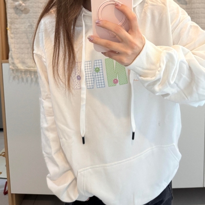 新纯棉华棉复合薄款320克/加绒420克布面+手感印花宽松连帽卫衣女