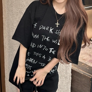 t恤上衣女 高品质纯棉200克精梳紧密100%棉直播同品前印花宽松短袖