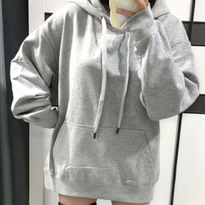 新纯棉华棉复合薄款320克/加绒420克布面+手感纯色宽松连帽卫衣女
