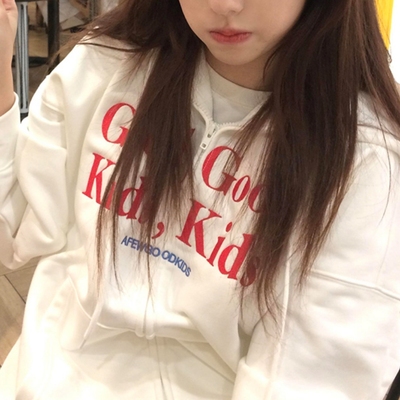 新纯棉华棉复合薄款320克/加绒420克布面+手感印花宽松卫衣外套女