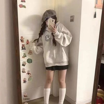 新食毛华棉印花开衫拉链卫衣女上衣复合/牛奶丝300克银狐绒400克