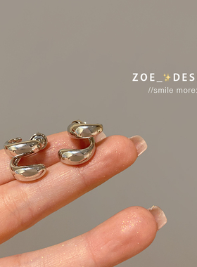 两种戴法耳钉！双层缠绕耳环女小众设计925纯银耳针个性金属耳饰