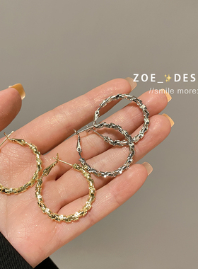 轻奢碎银子圆圈耳环女小众高级感耳圈网红气质s925纯银针耳扣耳饰