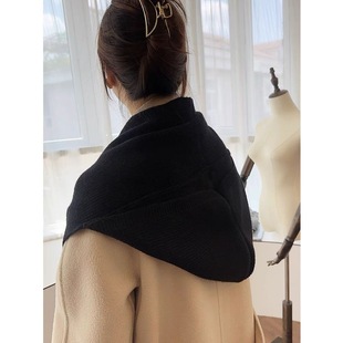 连帽围巾秋冬季新款纯色针织围巾披肩帽子一体带帽围巾围脖外搭女