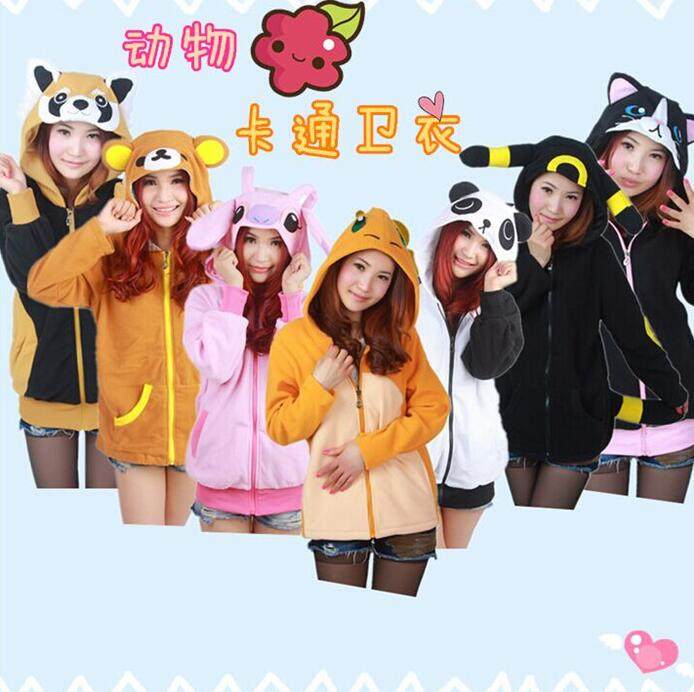 秋冬卡通动物卫衣男女情侣绒开衫外套拉链连帽耳朵班服动漫运动服