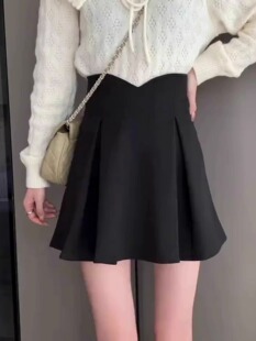 半身裙女夏季2024新款设计感鱼骨短裙高腰气质a字裙黑色显瘦裙子