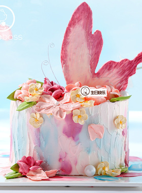 CAKEBOSS浪漫限定蝶向花野浪漫蝴蝶奶油生日蛋糕北京同城配送