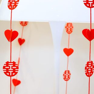 扮 结婚装 饰 婚房布置无纺布圆喜挂饰喜字窗帘挂件男方卧室 新房装