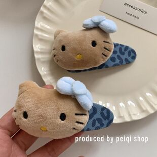 门发卡掰掰kittykt~少女豹纹黑皮毛绒猫咪甜美发夹夹子永存可爱k