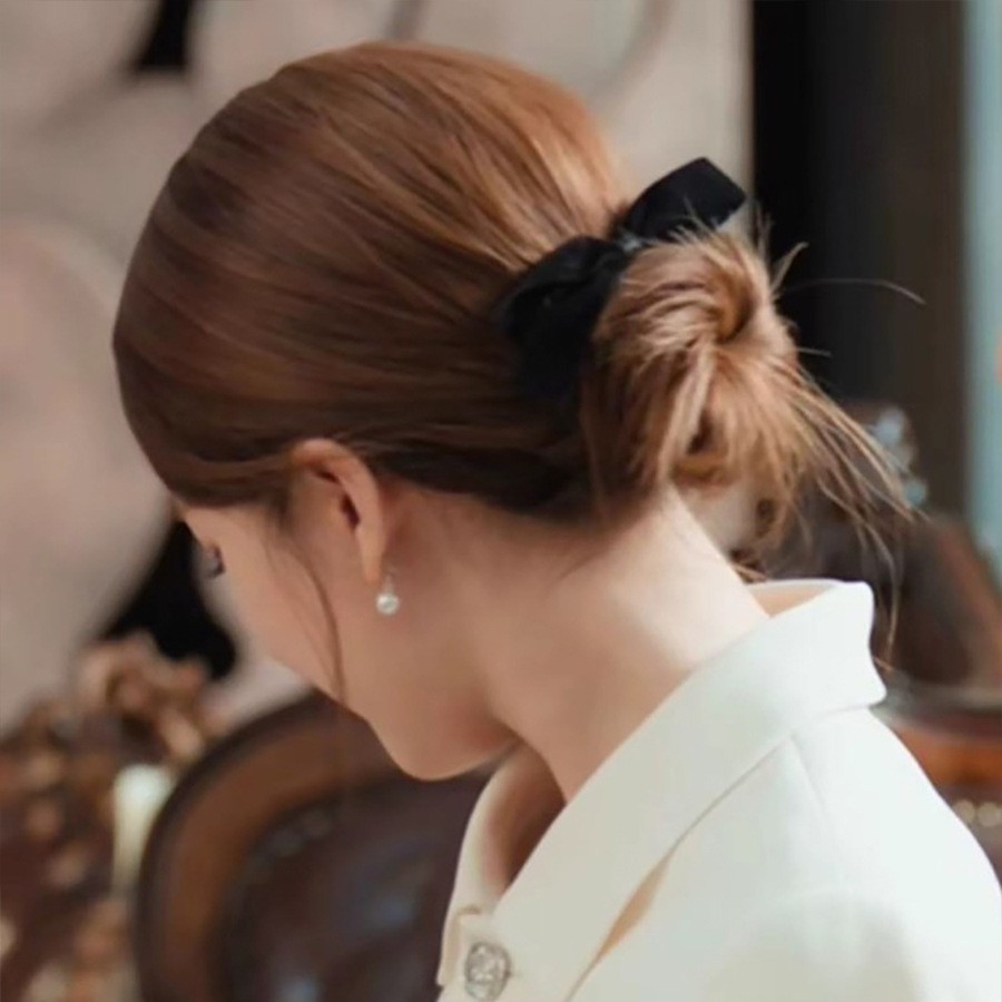 赵露思同款丝绒蝴蝶结发夹女后脑勺发卡时尚简约新高端鸭嘴夹