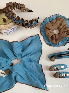 发夹发圈大肠发圈发饰方巾纽扣贴标蓝色褶皱头饰发箍韩系新款爱心