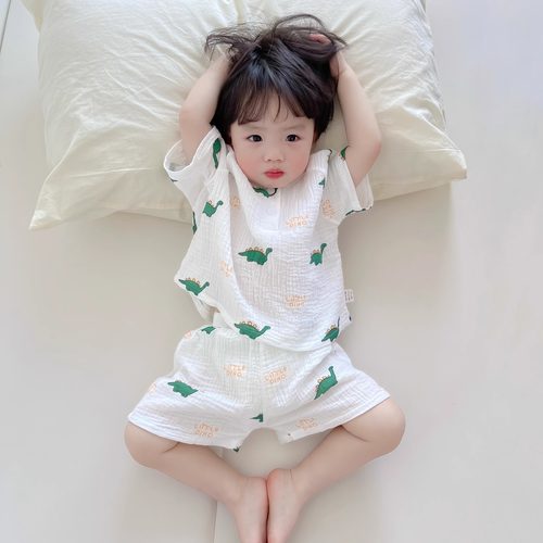 男童家居服2024新款儿童夏装薄款卡通绵绸空调服小童宝宝睡衣套装