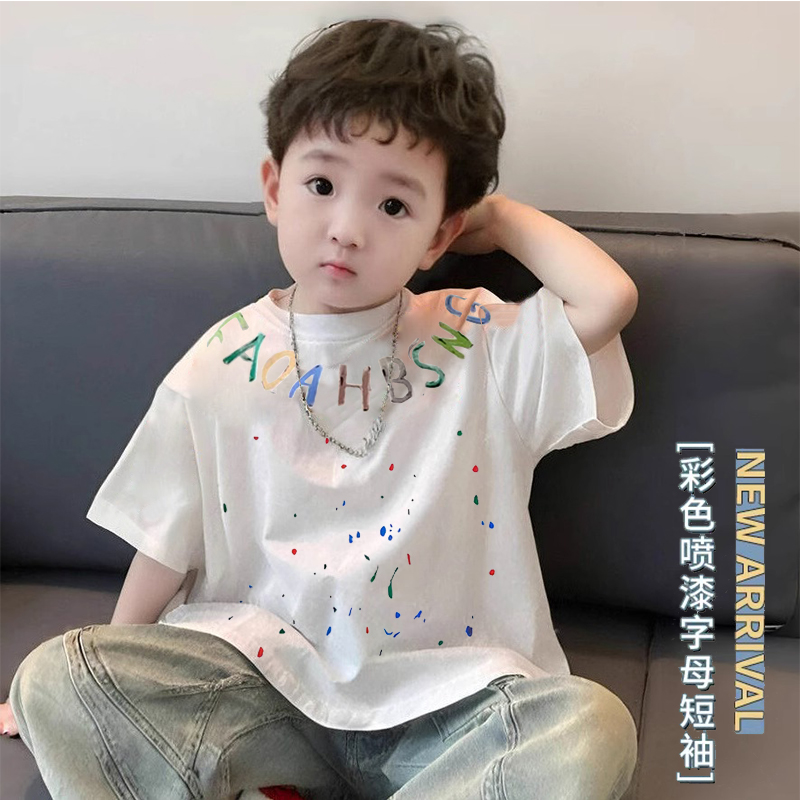 男童短袖2025夏季新款中小童韩系痞帅潮炸街上衣儿童宝宝纯棉T恤