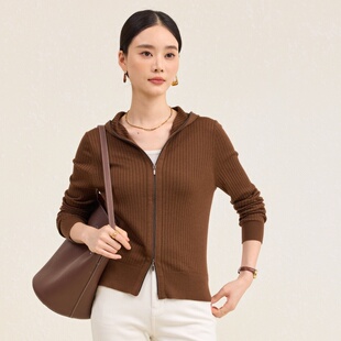 德国进口扬子纱精纺羊毛开衫女外套连帽卫衣宽松休闲拉链羊毛毛衣