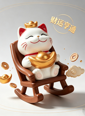 摇椅招财猫摆件招财办公桌工位桌搭送礼公司招财年会送客户摆件