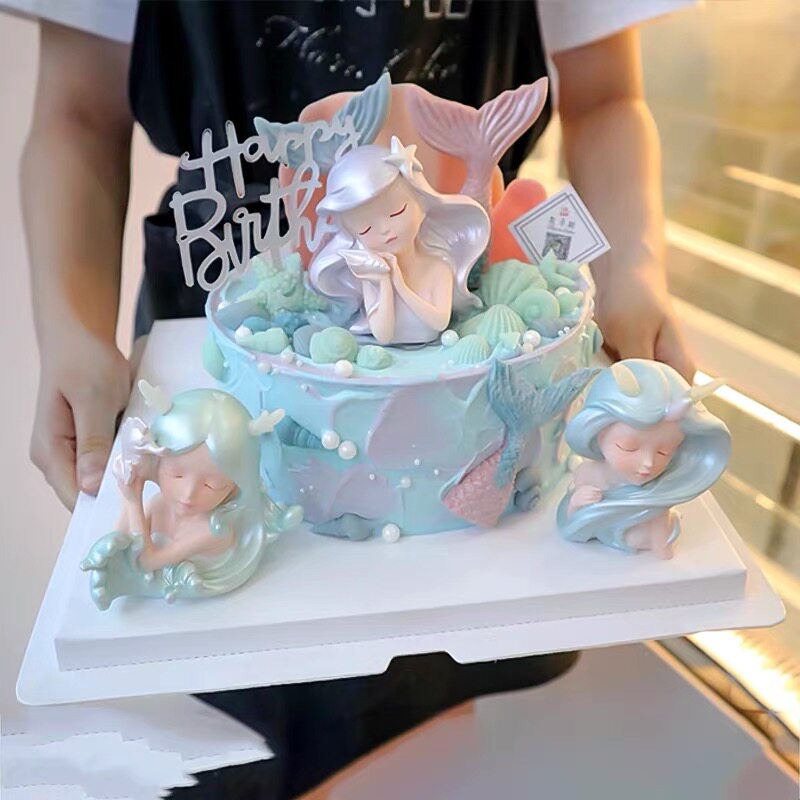 梦幻海洋公主女孩生日蛋糕装饰美人鱼海螺贝壳鱼尾巴烘焙装扮摆件