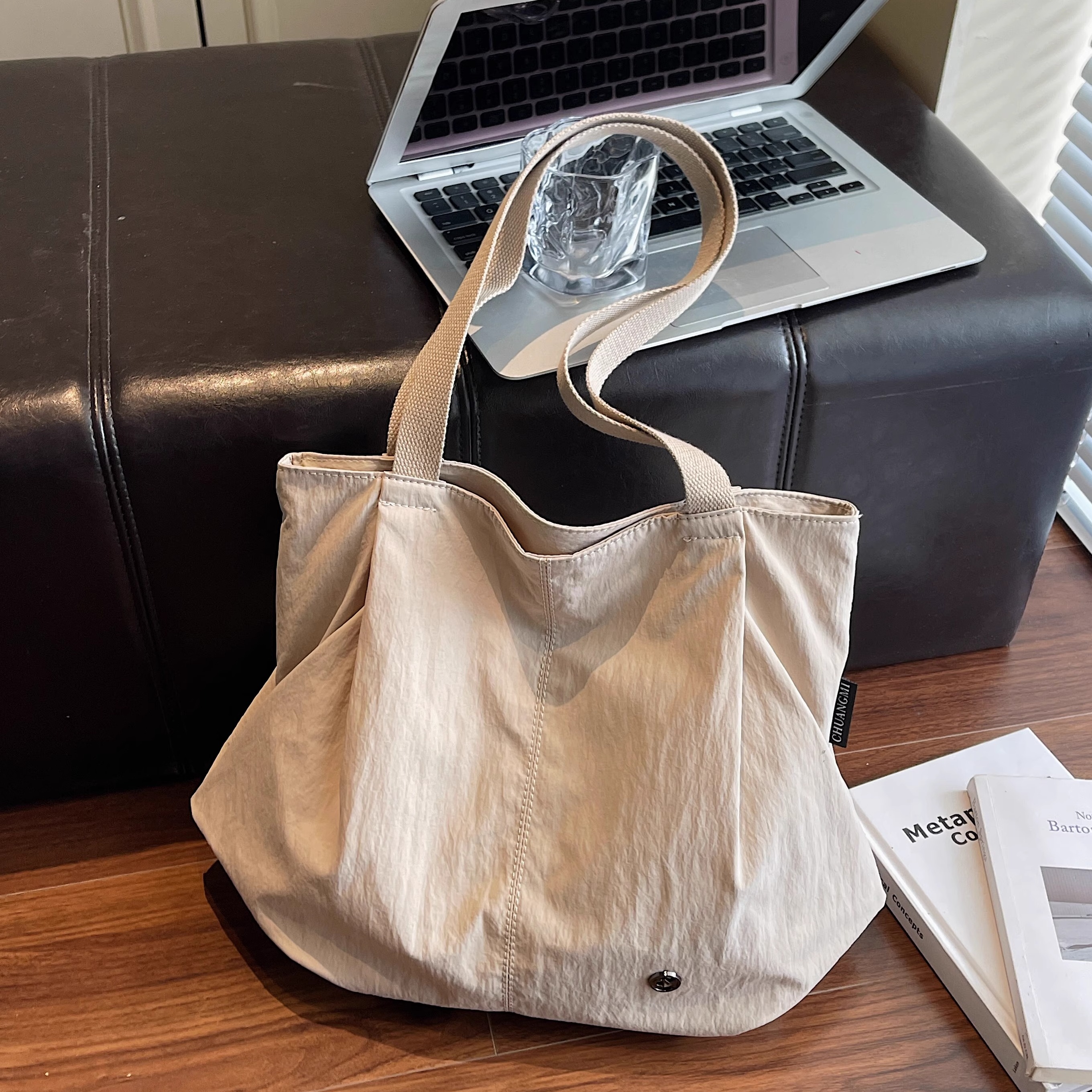 简约帆布托特包大容量百搭单肩包