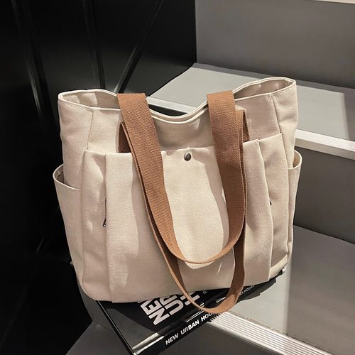 大学生通勤大容量帆布单肩托特包