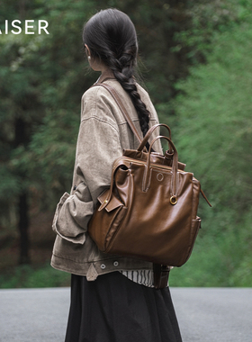 KAISER凯撒植鞣头层牛皮秋冬包包女款双肩包女士通勤背包真皮女包