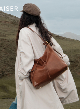 凯撒植鞣牛皮大容量秋冬包包女款托特包单肩斜挎包hobo包真皮女包