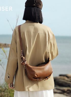 KAISER凯撒植鞣牛皮秋冬包包女款单肩斜挎包女士饺子包真皮女包