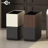 卫生间垃圾桶中古风高颜值客厅卧室厕所胡桃木纹无盖家用高档新款