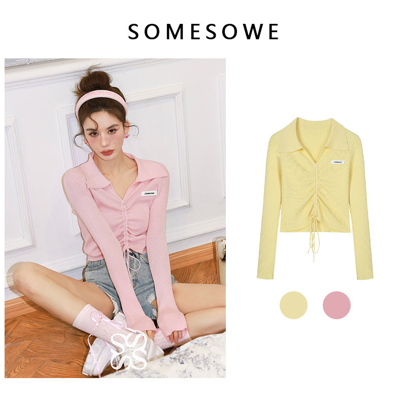 SOMESOWE杨超越同款糖果POLO领抽绳短上衣女小众设计感甜美可爱女