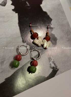 ouswa原创-青梅与蝶，预谋偶然的问候。小众925银针耳钉耳扣耳环