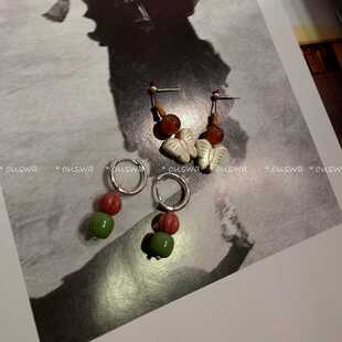 ouswa原创-青梅与蝶，预谋偶然的问候。小众925银针耳钉耳扣耳环