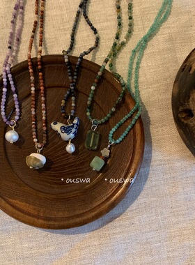 ouswa项链锁骨链原创天然石珍珠