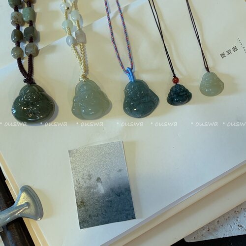 ouswa原创【5佛并立】冰凉气质复古中式翡翠和田玉项链锁骨链