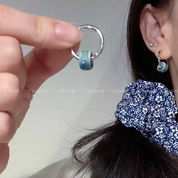 ouswa原创-蓝绿一夜听春雨， 手工小众手绘陶瓷晕染耳扣耳环耳饰,饰品/流行首饰/时尚饰品新,耳环,淘宝优惠券,粉丝福利购,淘宝优惠卷
