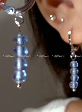 ouswa原创-海的光影，蓝色向往，纯手工古法琉璃清冷ins耳环耳饰