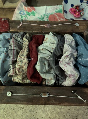 ouswa原创【离枝的叶】复古碎花格子纯手工vintage大肠发圈发饰