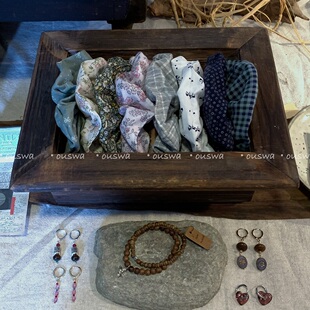 ouswa原创*【一九四三春风远矣】碎花格子bm风手工大肠发圈发饰