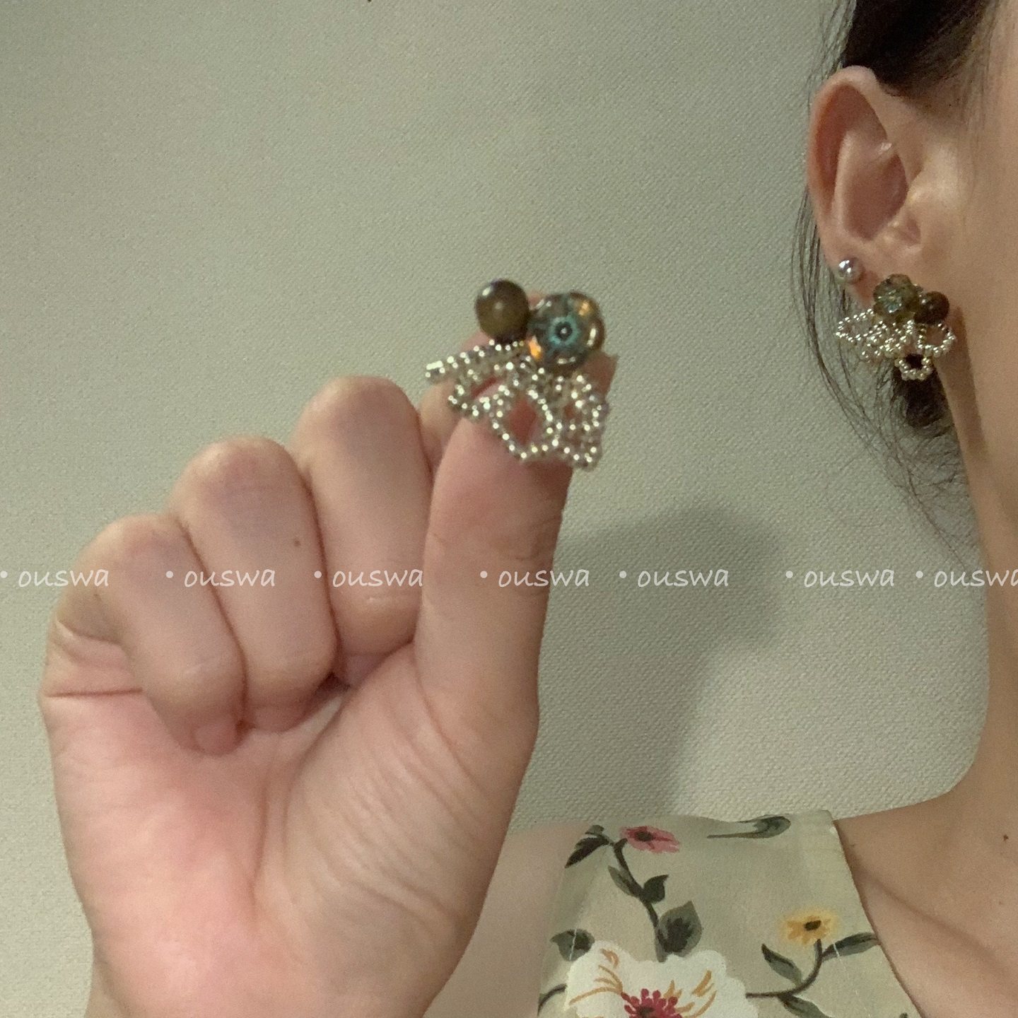 ouswa原创【玫瑰往事】日系手作小众手缝花朵复古少女感耳钉耳饰,饰品/流行首饰/时尚饰品新,耳钉,淘宝优惠券,粉丝福利购,淘宝优惠卷